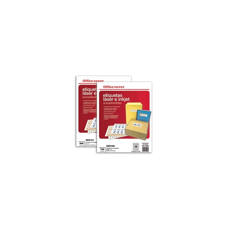 ETIQUETAS LASER INKJET 2 5/8X1 OFFICE DEPOT 750