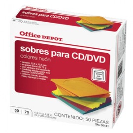 SOBRES PARA CD/DVD OFFICE DEPOT VARIOS COLORES 50 - Envío Gratuito