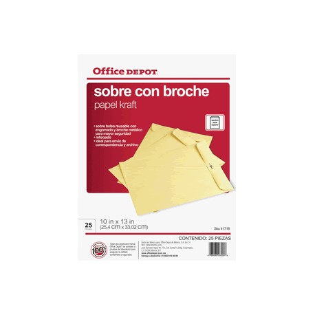 SOBRE DE PAPEL OFICIO OFFICE DEPOT CON BROCHE 25PZ - Envío Gratuito