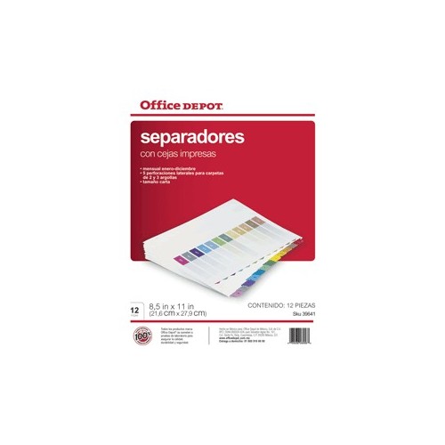 SEPARADORES INDICE OFFICE DEPOT ENE/DIC COLOR OD