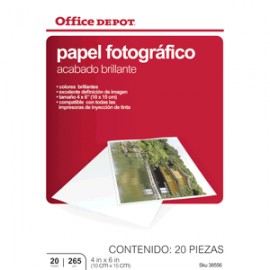 PAPEL FOTOGRAFICO 4 X 6 20 HOJAS OFFICE DEPOT - Envío Gratuito